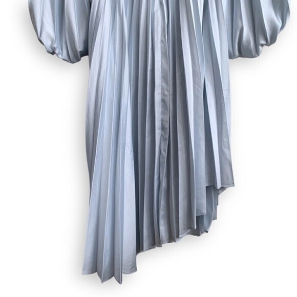 Acler Dress US 4 Palms Pleated Satin Midi Dress Light Blue AU 8 - Picture 14 of 15